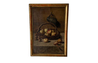 Charming late 19th Century French still life oil on wood painting in a gilt wooden frame.