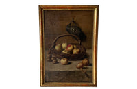Charming late 19th Century French still life oil on wood painting in a gilt wooden frame.