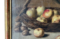 Charming late 19th Century French still life oil on wood painting in a gilt wooden frame.
