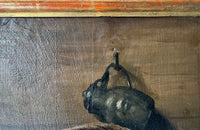 Charming late 19th Century French still life oil on wood painting in a gilt wooden frame.
