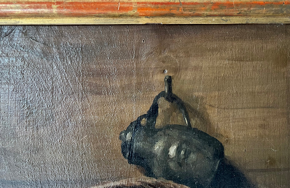 Charming late 19th Century French still life oil on wood painting in a gilt wooden frame.
