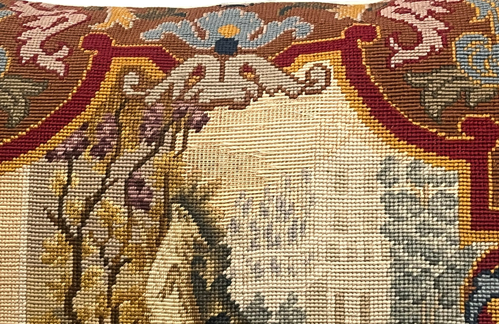 Antique cushion 19th century French tapestry cushion depicting a squirrel reaching for grapes. French antiques.