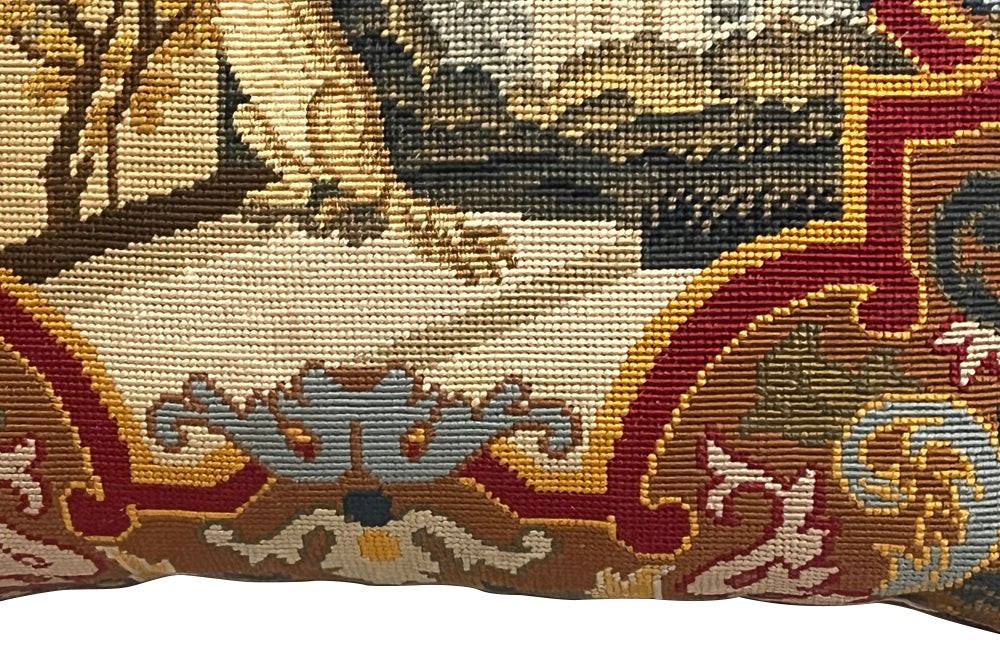 Antique cushion 19th century French tapestry cushion depicting a squirrel reaching for grapes. French antiques.