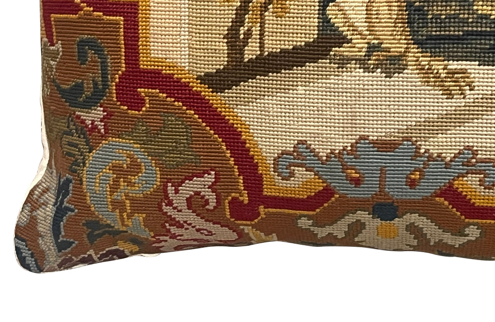 Antique cushion 19th century French tapestry cushion depicting a squirrel reaching for grapes. French antiques.