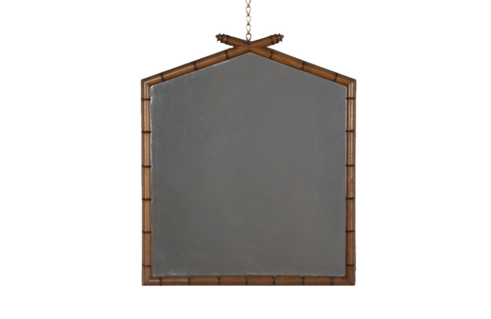Early 20th century French faux bamboo framed mirror with triangular crossed arch top