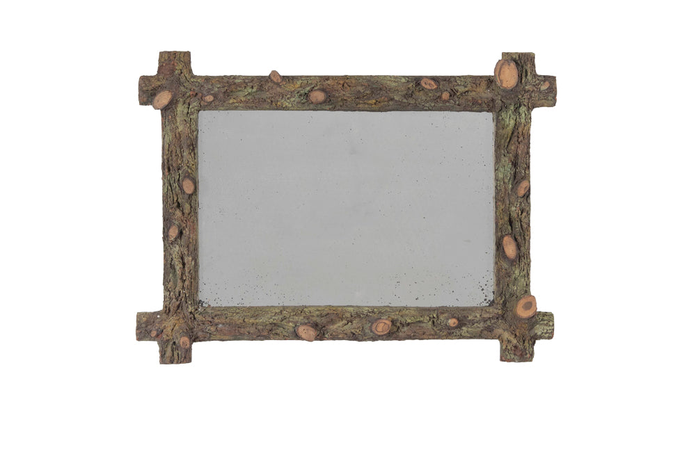 tramp art framed mirror made with branches France circa 1920