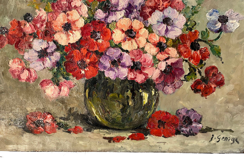 SIGNED STILL LIFE PAINTING OF ANEMONES BY JULIETTE GEORGE