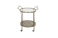 Mid century French, brass & glass drinks trolley with 3 bottle holder - French Mid Century Furniture