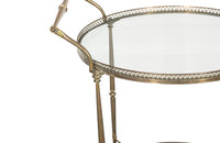Mid century French, brass & glass drinks trolley with 3 bottle holder - French Mid Century Furniture