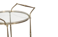 Mid century French, brass & glass drinks trolley with 3 bottle holder - French Mid Century Furniture