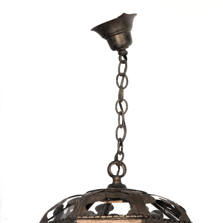 French brass hanging lantern with eight glass panels, one which opens to access the interior circa 1940 - Antique Lighting