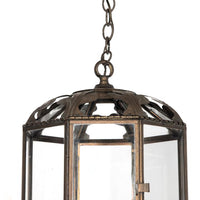 French brass hanging lantern with eight glass panels, one which opens to access the interior circa 1940 - Antique Lighting