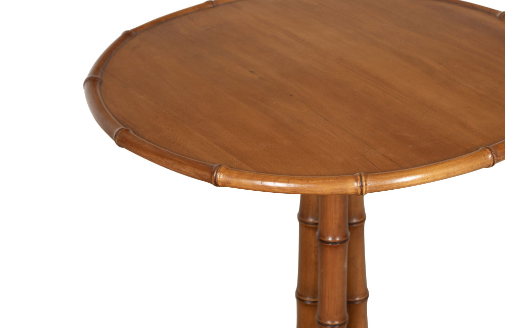 French faux bamboo , antique tilt top occasional table with tripod base