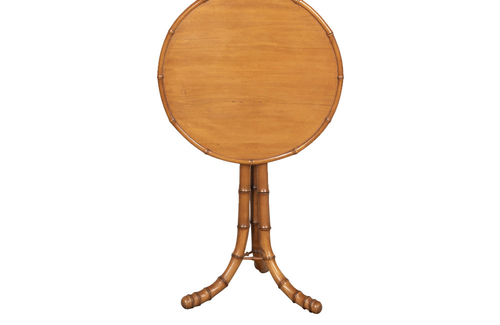 French faux bamboo , antique tilt top occasional table with tripod base