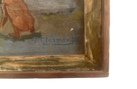 20th Century oil on canvas painting of grape pickers harvesting grapes in Provence, the south of France.