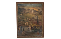 20th Century oil on canvas painting of  grape pickers harvesting grapes in Provence, the south of France. 