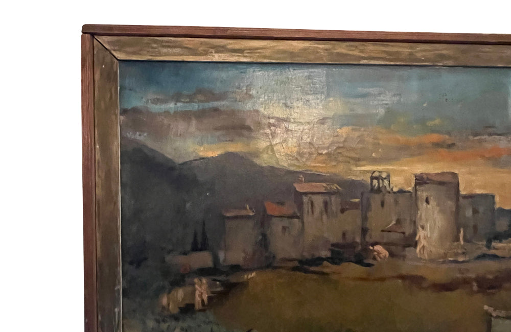 20th Century oil on canvas painting of grape pickers harvesting grapes in Provence, the south of France.