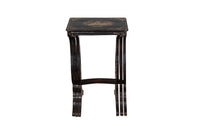 Nest of three black lacquered chinoiserie tables with gilt decorative scenes - Antique Side Tables