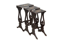 Nest of three black lacquered chinoiserie tables with gilt decorative scenes - Antique Side Tables