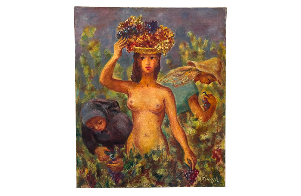 20TH CENTURY FRENCH  PAINTING OF A GRAPE HARVEST