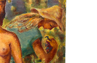 colourful and amusing 20th Century painting of a grape harvest