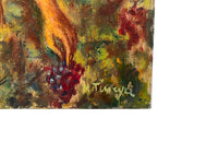 colourful and amusing 20th Century painting of a grape harvest