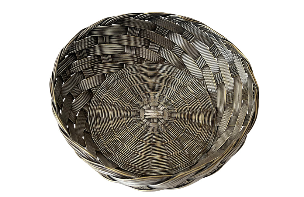 20th century round French silver plate woven bread basket.