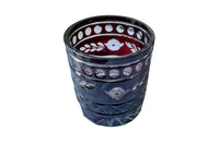 Set of eleven cut deep red glass whisky glasses.