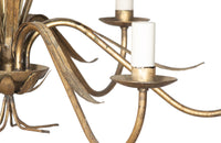 Spanish gilt metal, bulrush chandelier with six branches .