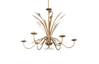 Spanish gilt metal, bulrush chandelier with six branches .