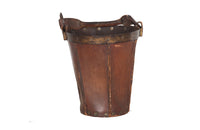 Mid-century Spanish fire bucket in brown leather with metal riveted rim