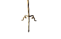 Spanish, gilt iron martini table with decorative coiled rim top, twisted stem and shaped tripod base with arrow point feet.