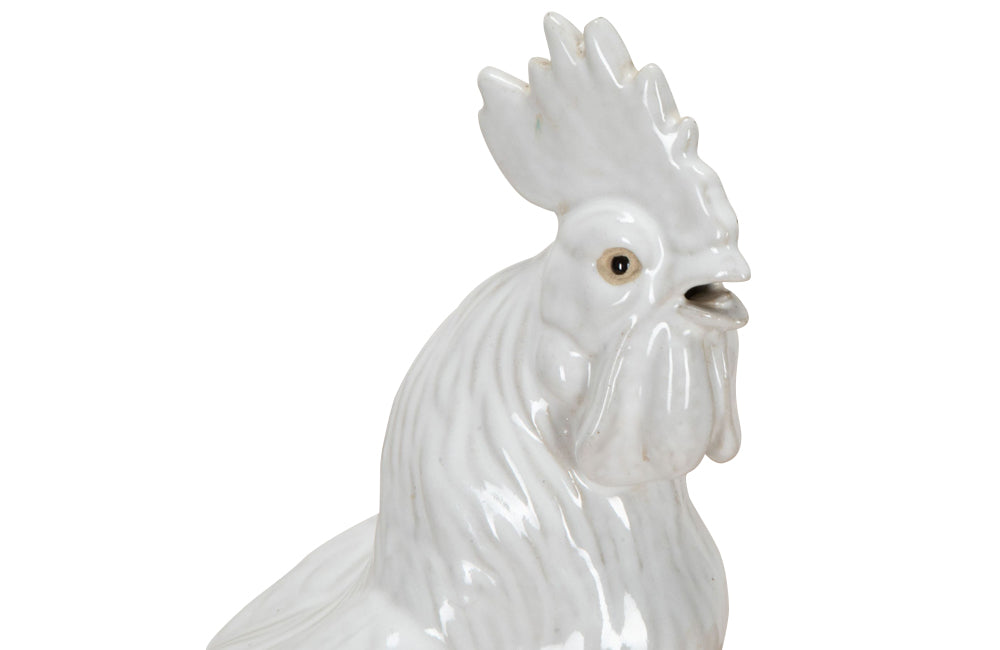 Mid century white ceramic rooster French - Decorative Antiques