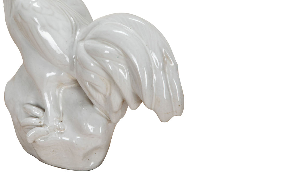 Mid century white ceramic rooster French - Decorative Antiques
