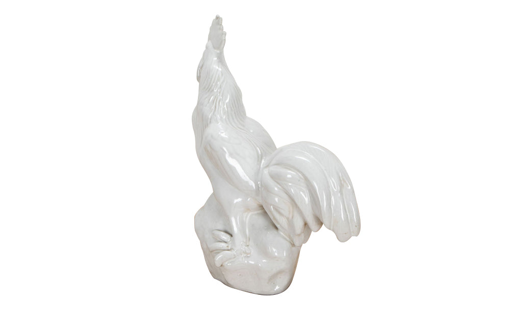 Mid century white ceramic rooster French - Decorative Antiques