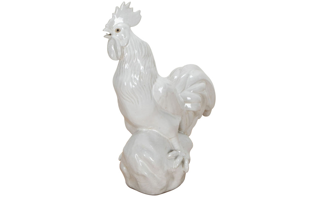 Mid century white ceramic rooster French - Decorative Antiques