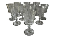 BEAUTIFUL SET OF NINE ETCHED WINE GLASSES