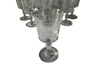 BEAUTIFUL SET OF NINE ETCHED WINE GLASSES