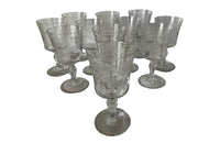 BEAUTIFUL SET OF NINE ETCHED WINE GLASSES