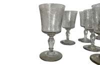 BEAUTIFUL SET OF NINE ETCHED WINE GLASSES