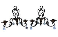 A pair of Antique French iron and gilt iron wall sconces with glass drops - Antique Lighting - Decorative Antiques - AD & PS Antiques