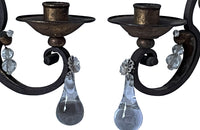 A pair of Antique French iron and gilt iron wall sconces with glass drops - Antique Lighting - Decorative Antiques - AD & PS Antiques