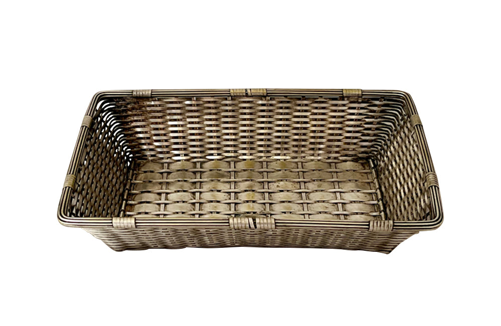 Elegant, mid century rectangular French silver plate basket.