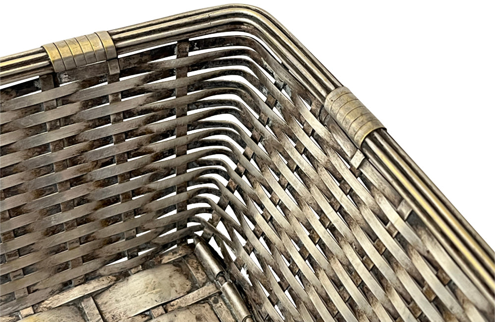 Elegant, mid century rectangular French silver plate basket.