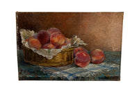 Vintage french still life oil painting of basket of peaches - vintage french wall art