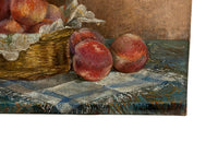 Vintage french still life oil painting of basket of peaches - vintage french wall art