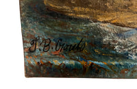 Vintage french still life oil painting of basket of peaches - vintage french wall art