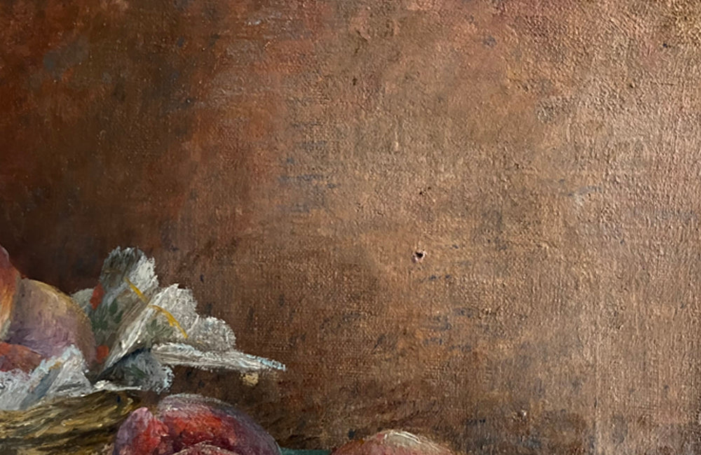 Vintage french still life oil painting of basket of peaches - vintage french wall art