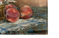 Vintage french still life oil painting of basket of peaches - vintage french wall art