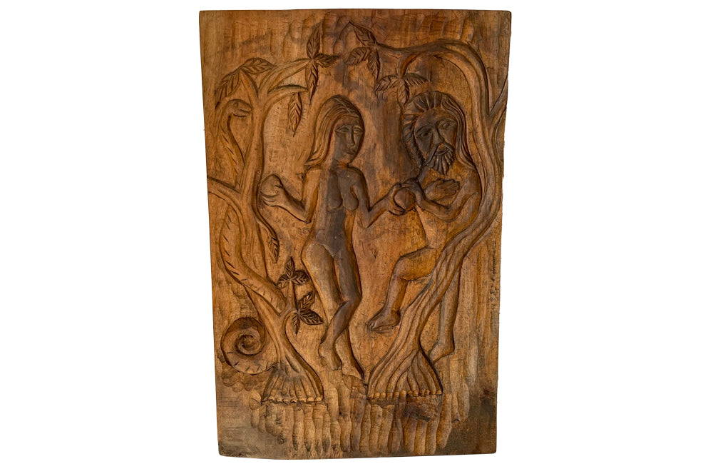 CARVED ADAM & EVE CARVED PANEL